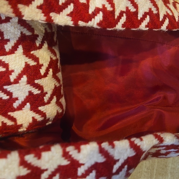 Talbot's Red/White Houndstooth Wool Blend Fully Lined Moto Jacket - Picture 5 of 9
